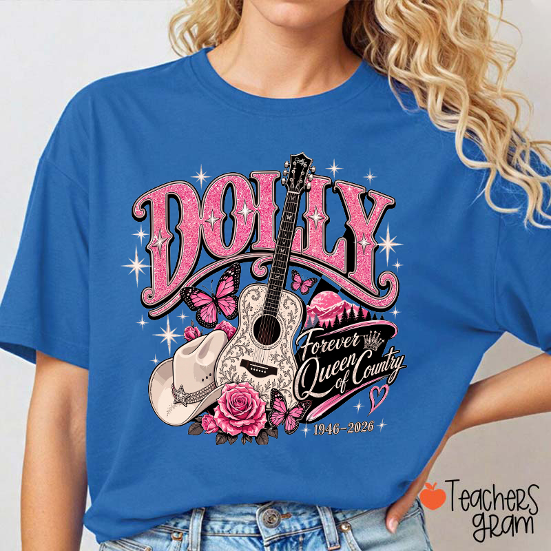 Dolly Forever Queen of Country Guitar Rose Butterfly Teacher T-Shirt