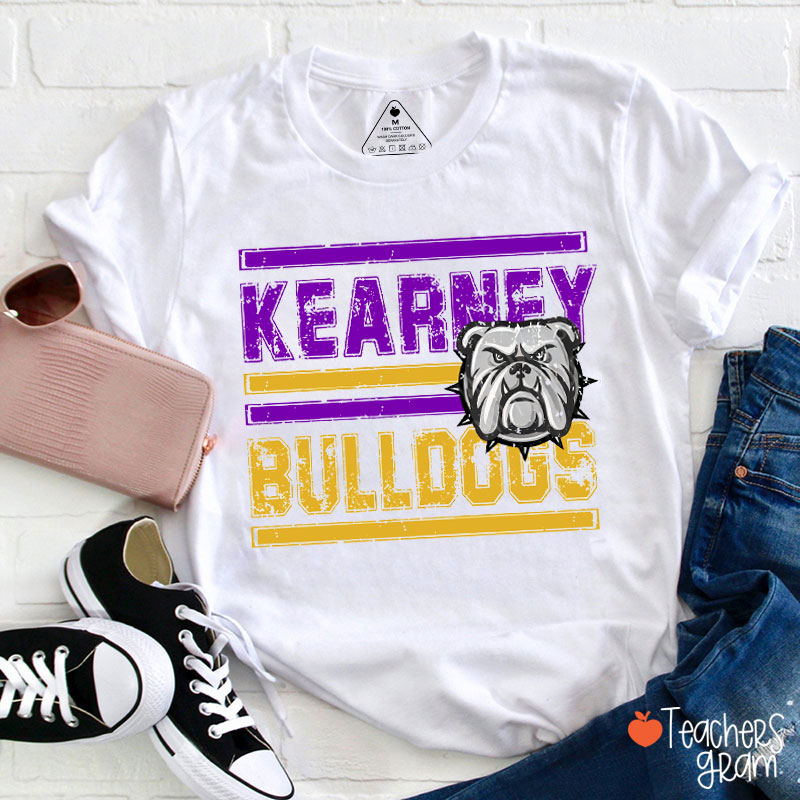 Personalized Mascot Vintage Distressed Striped Teacher T-Shirt
