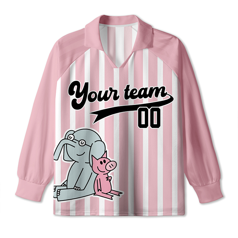 Personalized Team Name And Number Pink Pig Teacher Long Sleeve Collar Jersey