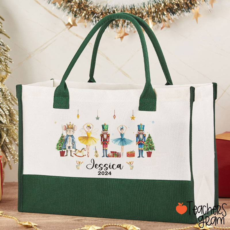 Pesonalized Name Nutcracker Christmas Teacher Cotton Tote Bag