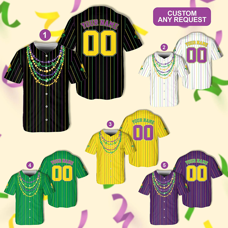 Personalized Funny Beads Necklace Mardi Gras Teacher Baseball Jersey
