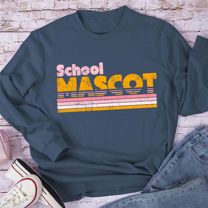 Personalized Mascot And School Name Contrast Color Line Design Teacher Long Sleeve T-Shirt