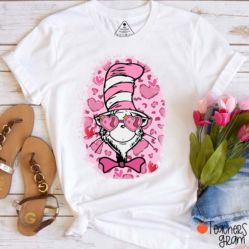 Pink Heart Leopard Happy Valentine's Day Teacher T-Shirt