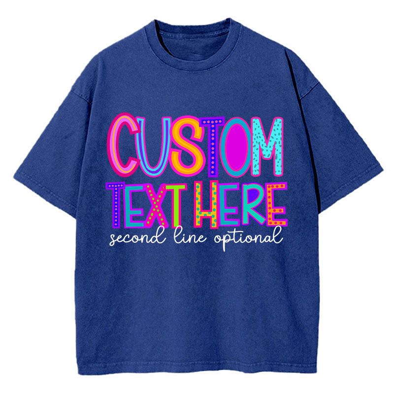 Personalized Name Neon Lights Teacher Washed T-Shirt