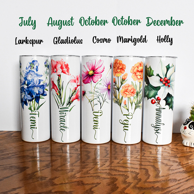 Personalized Name Birth Flower Teacher Tumbler