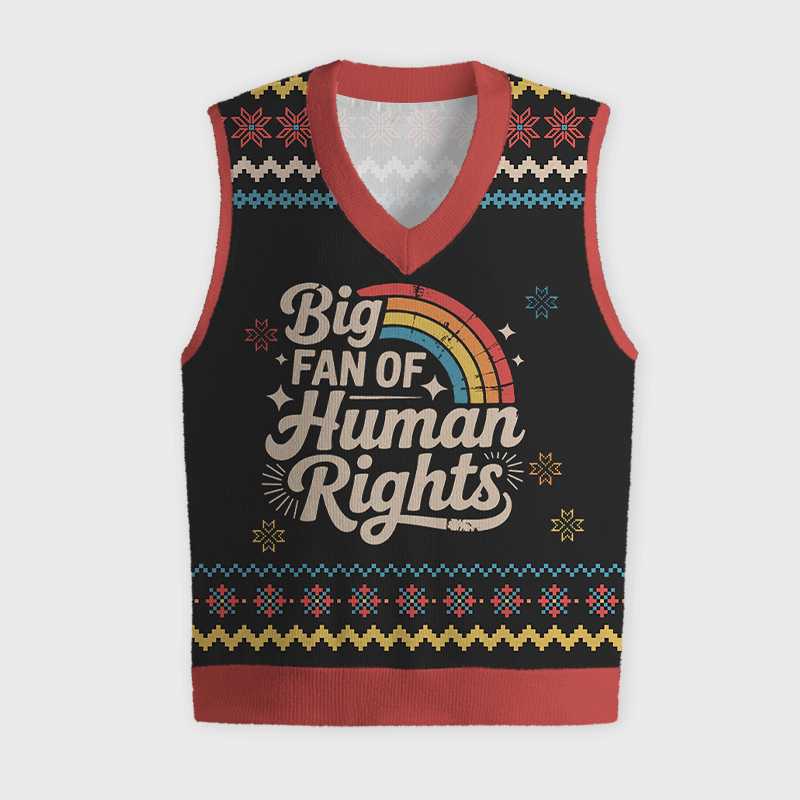Retro Style Big Fan Of Human Rights Teacher Ugly Christmas Vest