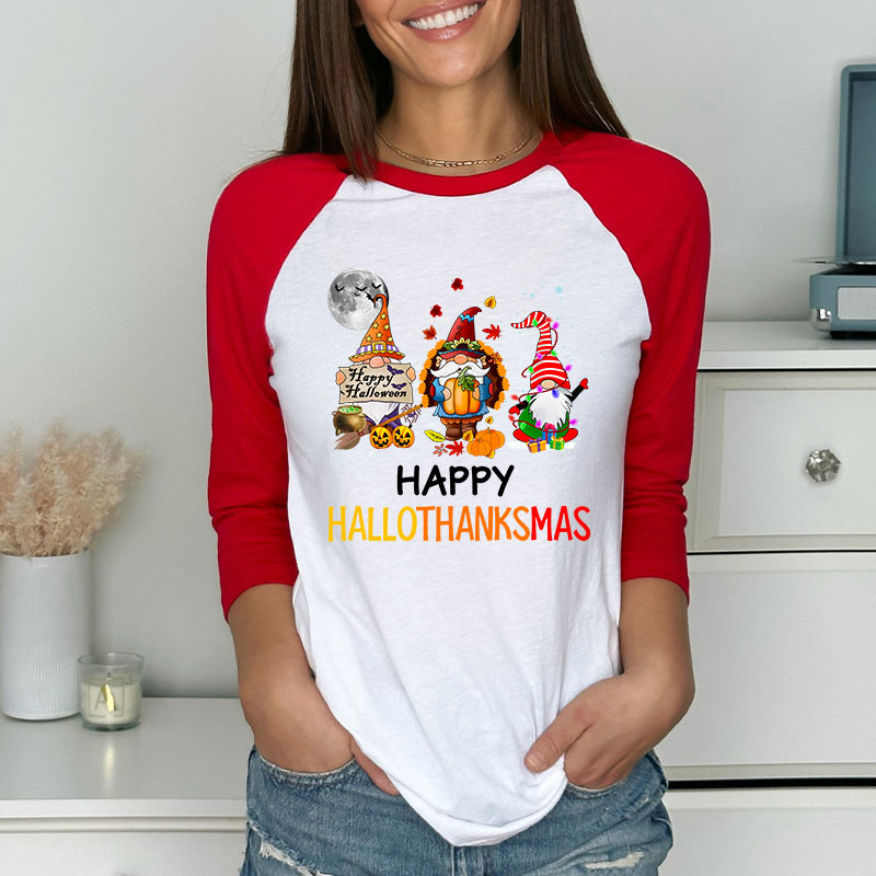 Happy Hallothanksmas Teacher Raglan Long Sleeve T-Shirt