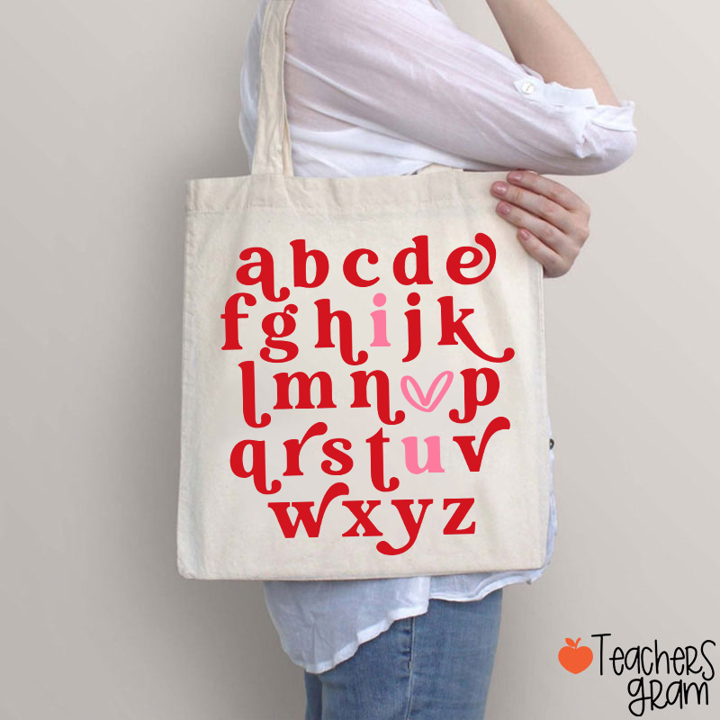 Valentine Alphabet I Love You Teacher Tote Bag