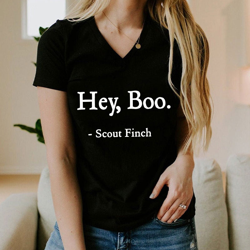 Hey Boo Teacher Female V-Neck T-Shirt