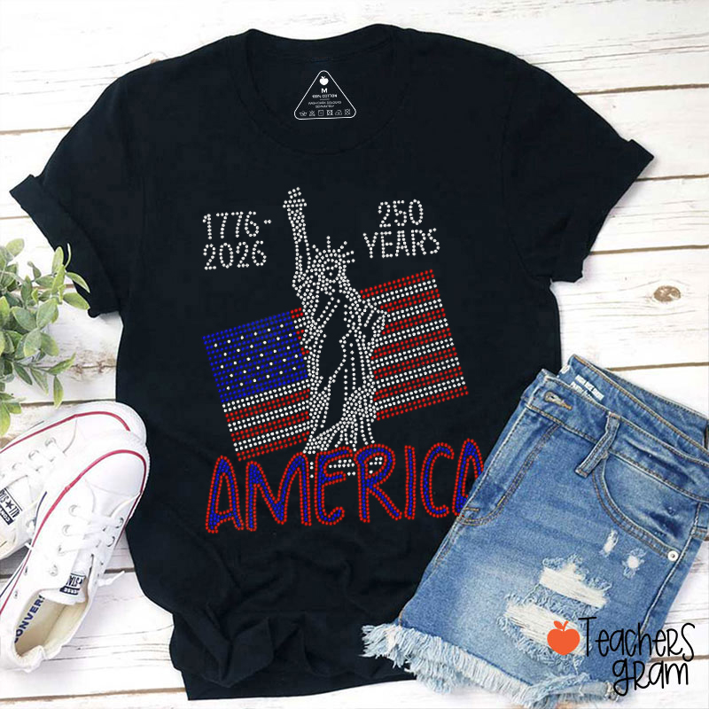 250 Years America Rhinestone Teacher T-Shirt