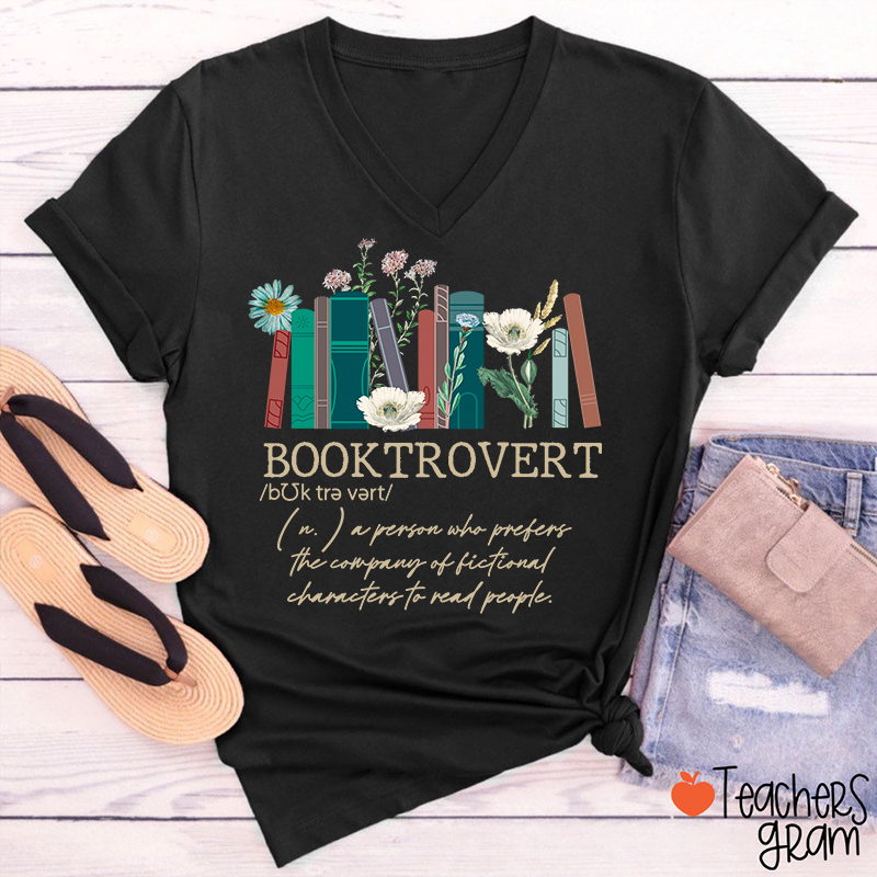 Booktrovert Definition Teacher Female V-Neck T-Shirt