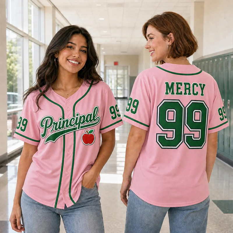 Personalized Grade Name Number Apple Graphic Striped Teacher Baseball Jersey