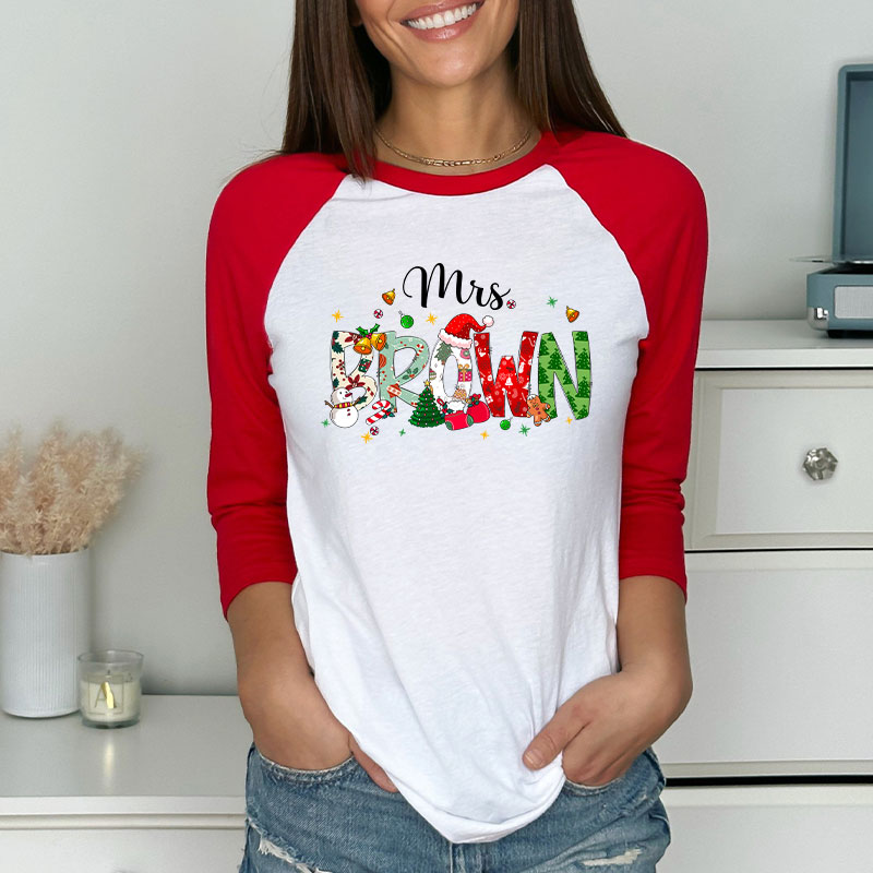 Personalized Name Christmas Atmosphere Teacher Raglan Long Sleeve T-Shirt