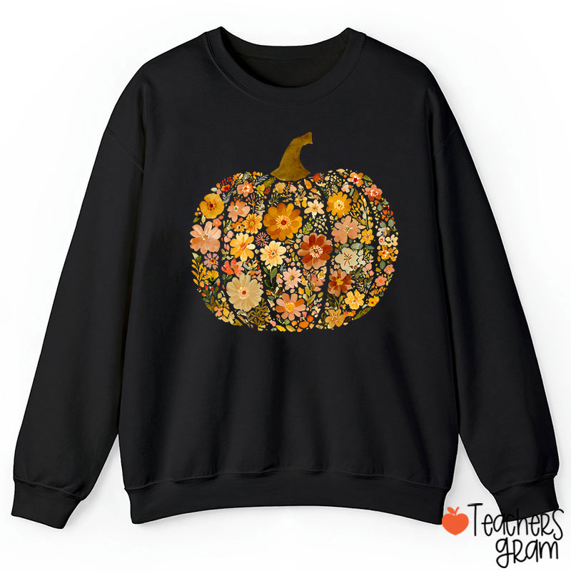 Pumpkin Orange Flowers Grass Teacher Sweatshirt