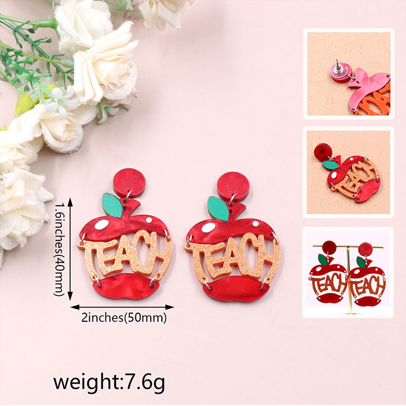 Teach Red Apple Teacher Acrylic Earrings