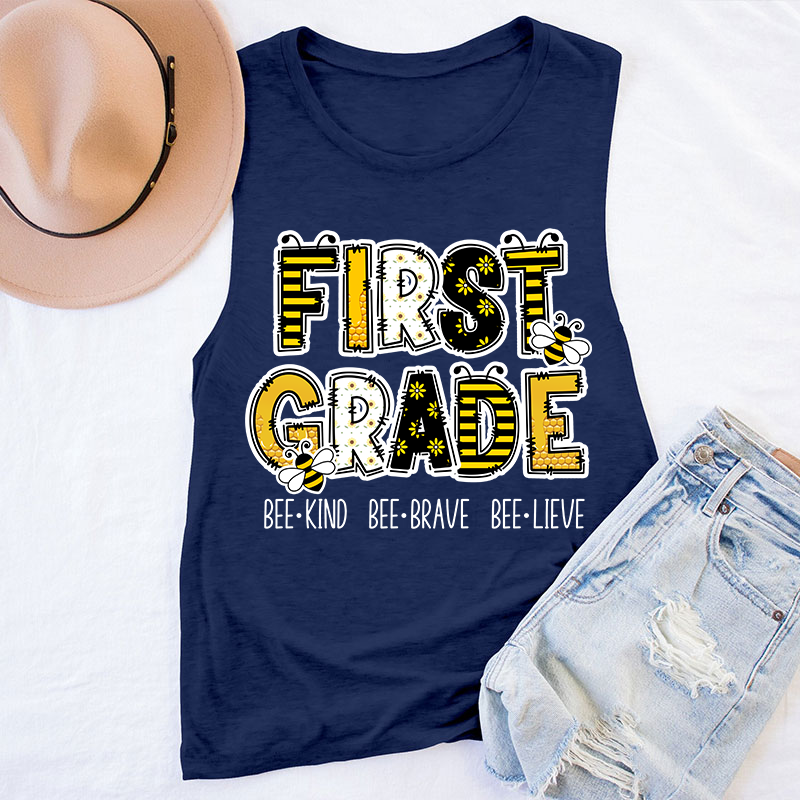 Personalized Grade Funny Bee Font Design Teacher Tank Top