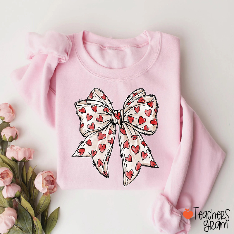 Coquette Heart Bow  Valentine's Day Teacher Sweatshirt