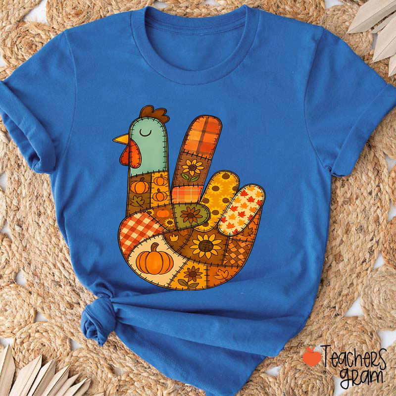 Retro Patchwork Turkey Teacher T-Shirt