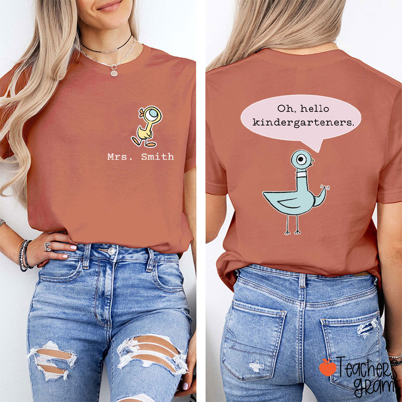 Personalized Name And Grade Hello Teacher Two Sided T-Shirt