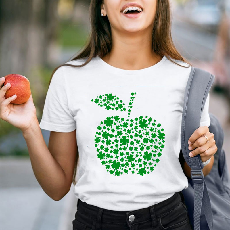 St Patrick Shamrock Apple Teacher T-Shirt