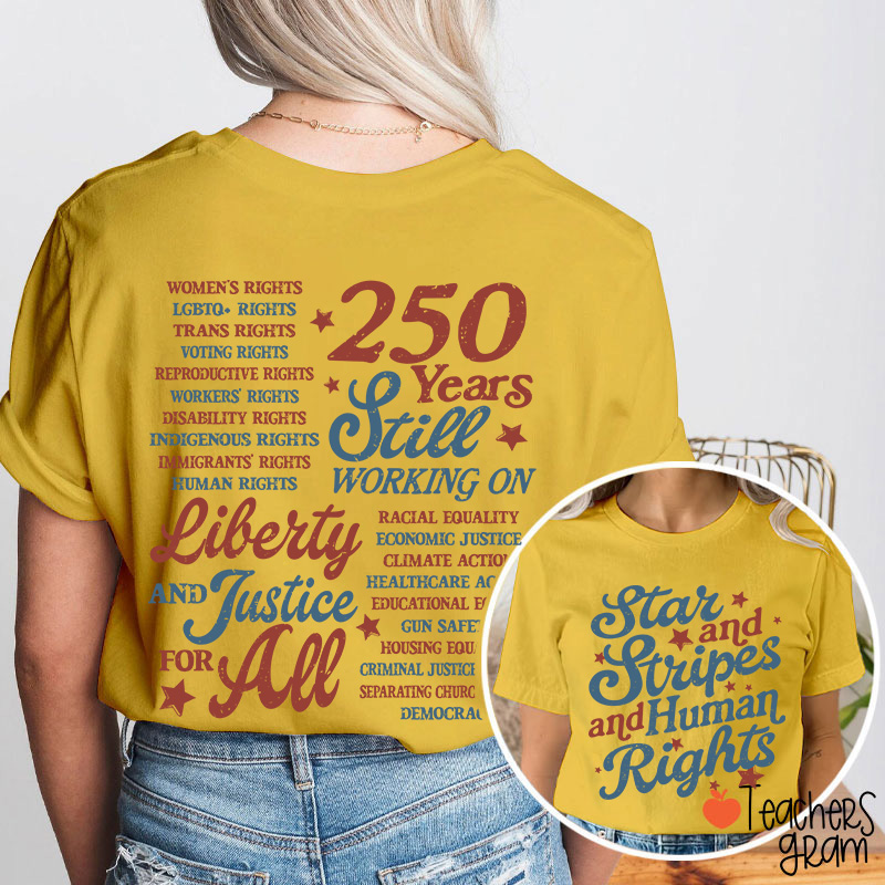 Star And Stripes And Human Rights Teacher Two Sided T-Shirt