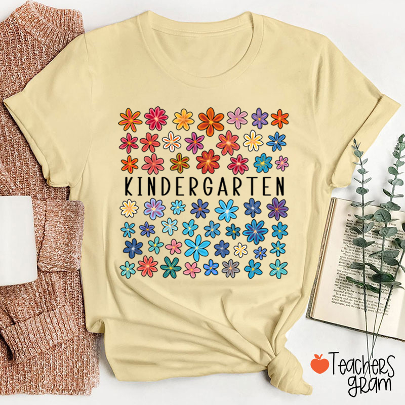 Personalized Grade Colored Flowers Teacher T-Shirt