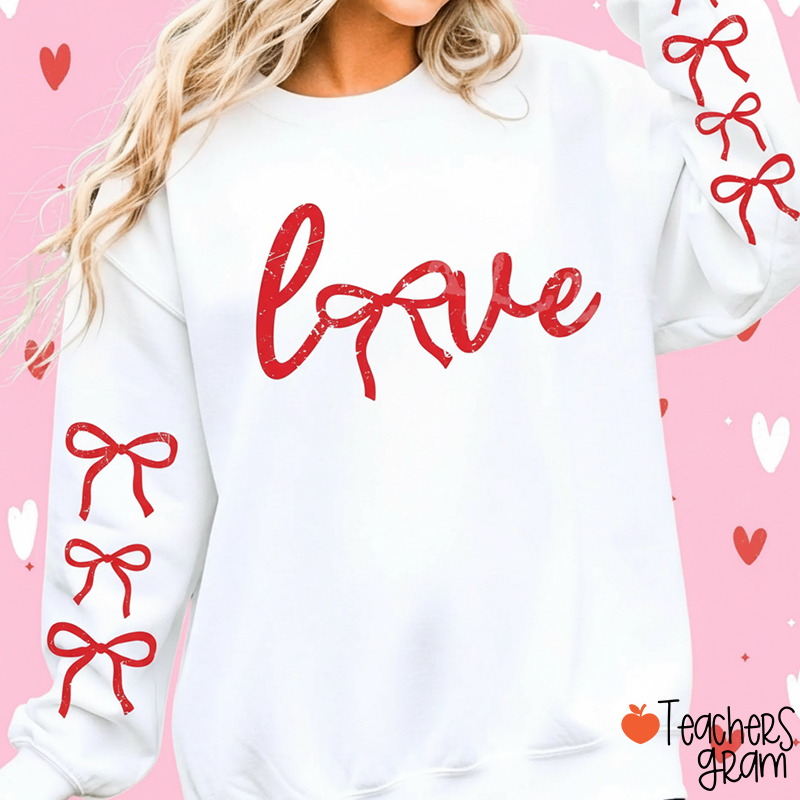 Coquette Love Bow Valentine Teacher Sleeve Print Sweatshirt