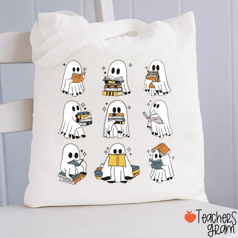 Halloween Reading Book Ghost Teacher Tote Bag