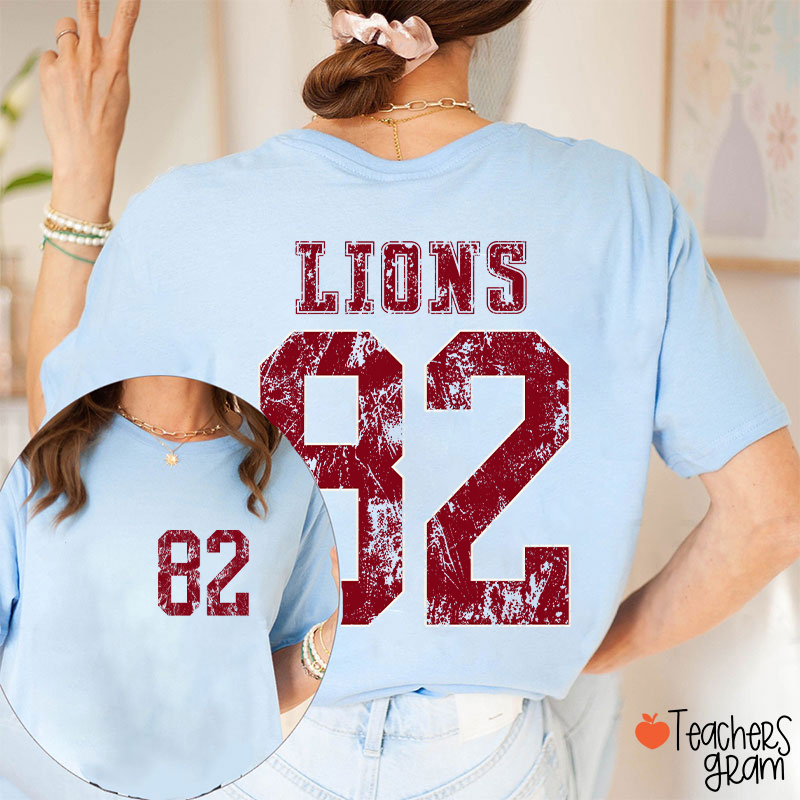 Personalized Mascot Number Faded Texture Sport Graphic Teacher Two Sided T‑Shirt