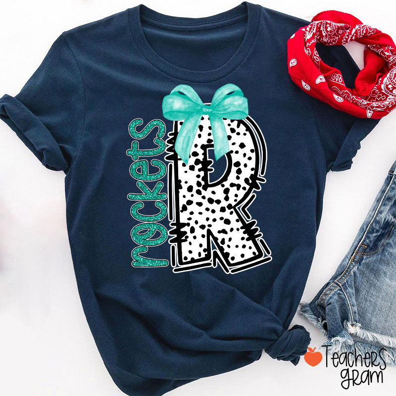 Personalized Mascot Coquette Bow Polka Dot Teacher T-Shirt