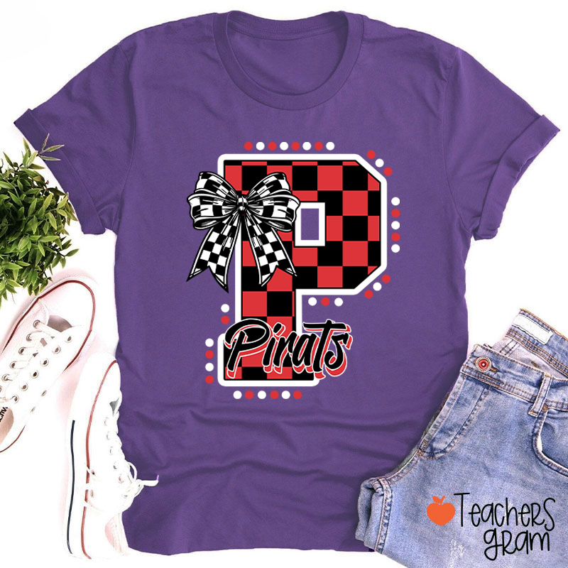 Personalized Mascot Checkered Print Teacher T-Shirt