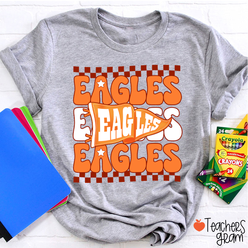 Personalized Mascot Pennant Checkered Teacher T-Shirt