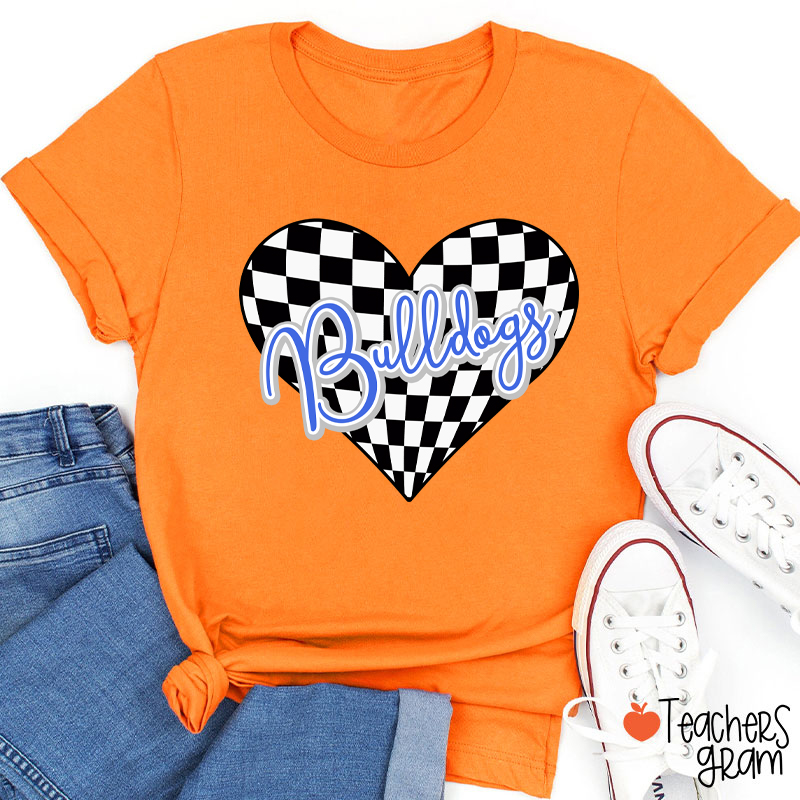 Personalized Mascot Checkerboard Love Heart Teacher T-Shirt