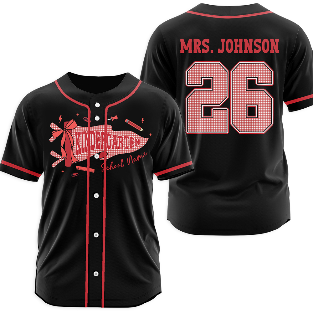 Personalized Greade And Name Coquette Bow Pennant Teacher Baseball Jersey