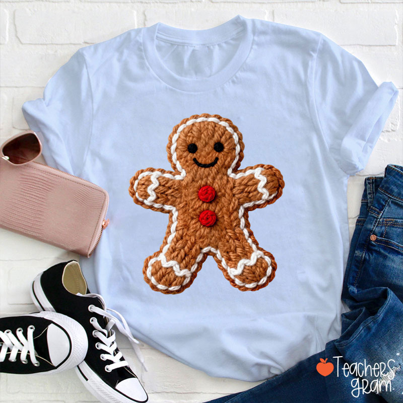 Faux Yarn Gingerbread Man Teacher T-Shirt