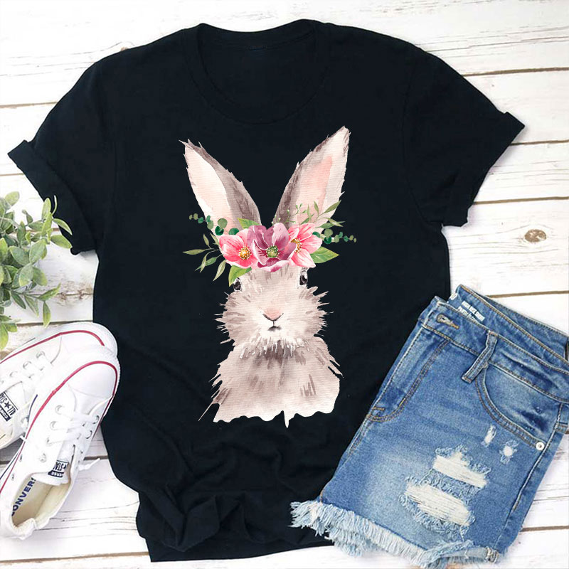 Beautiful Watercolor Bunny Teacher T-Shirt