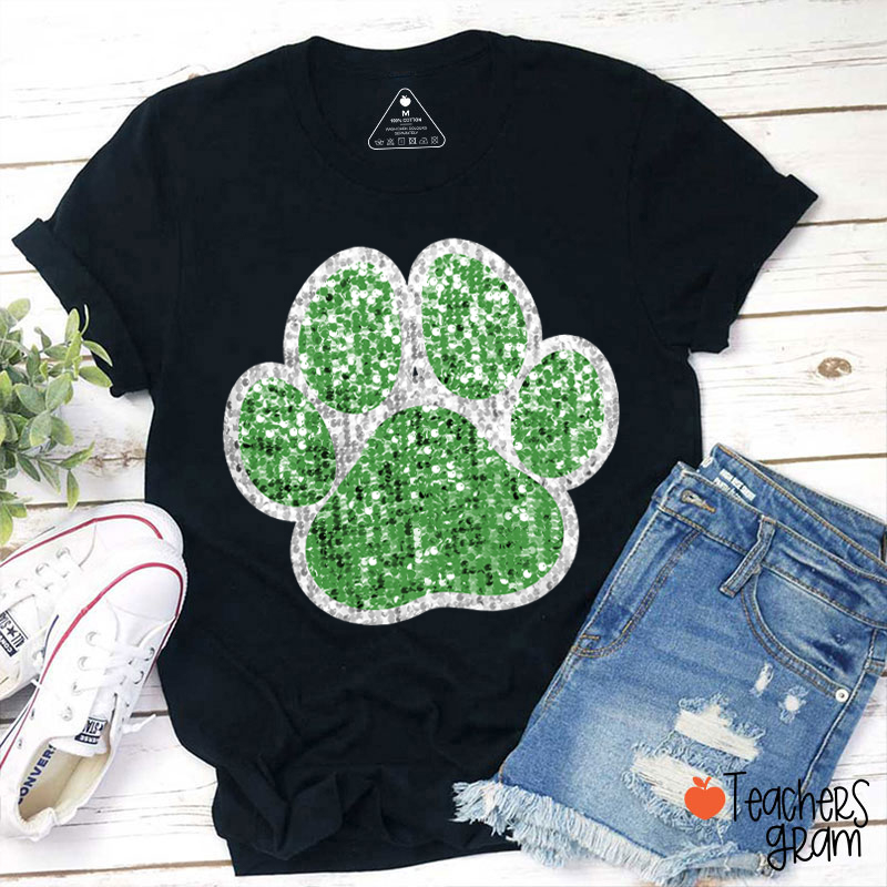 Personalized Paw Glitter School Spirit Teacher T-Shirt