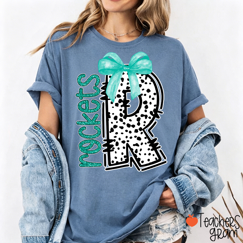 Personalized Mascot Coquette Bow Polka Dot Teacher T-Shirt