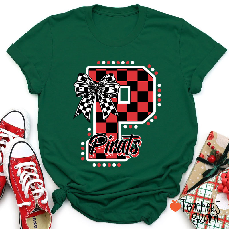 Personalized Mascot Checkered Print Teacher T-Shirt
