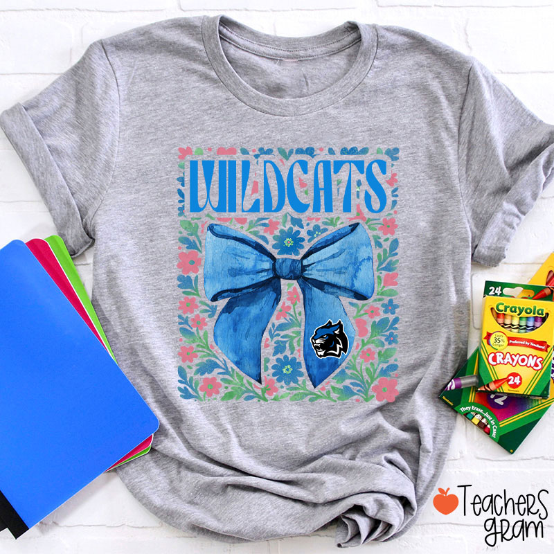 Personalized Mascot Floral Bow School Spirit Teacher T-Shirt