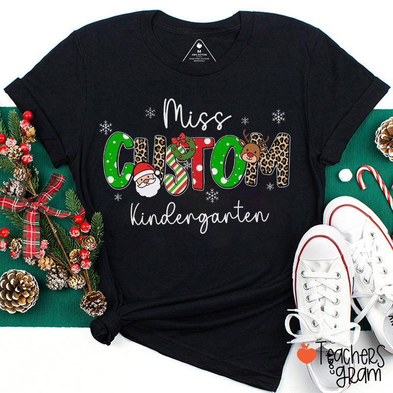 Personalized Name And Grade Christmas Fonts Teacher T-Shirt