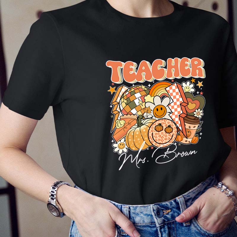 Personalized Name Fall Teacher Life Teacher T-Shirt