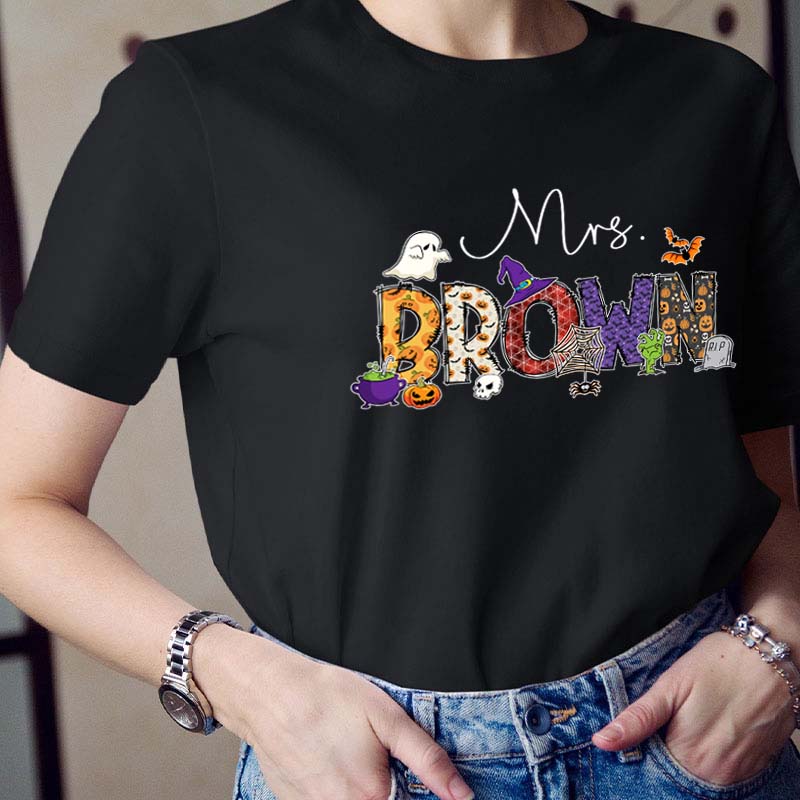 Personalized Name Happy Halloween Teacher T-Shirt
