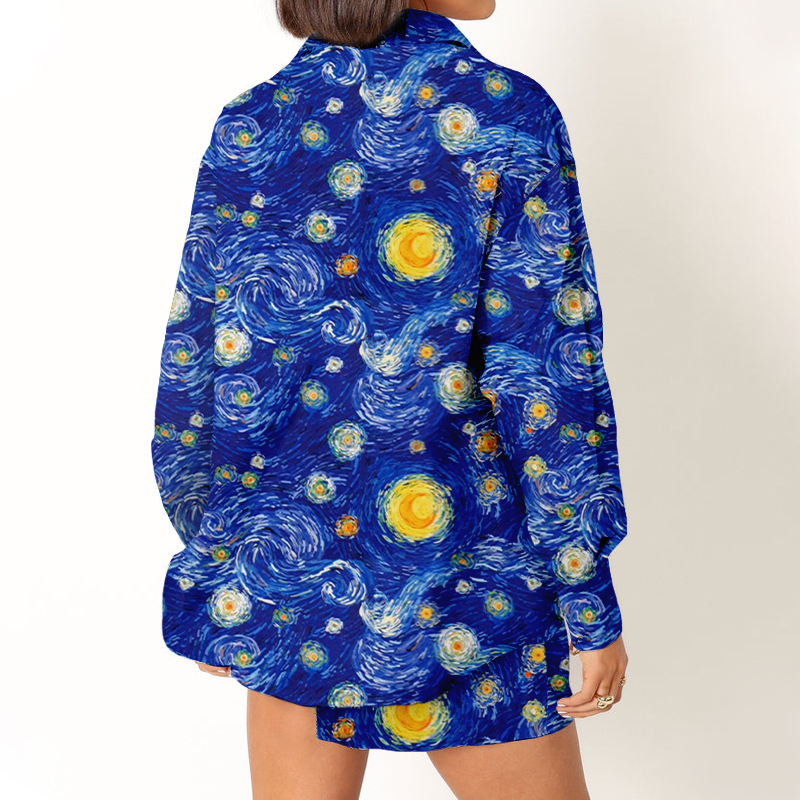 Night Of Stars And Moon Teacher Long Sleeve Shirt And Shorts Set