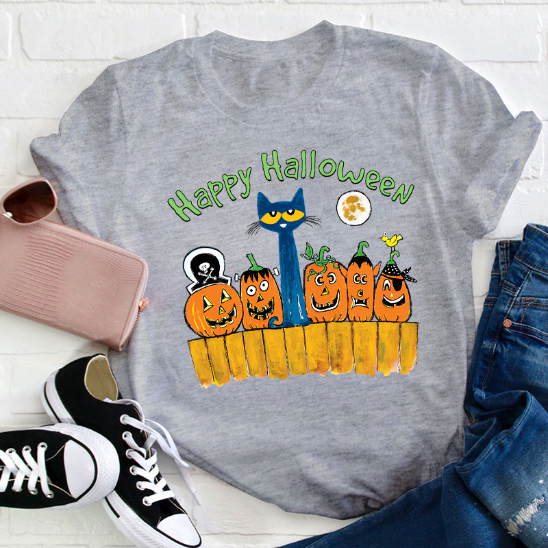 Happy Halloween Cat Moon Pmpkins  T-Shirt