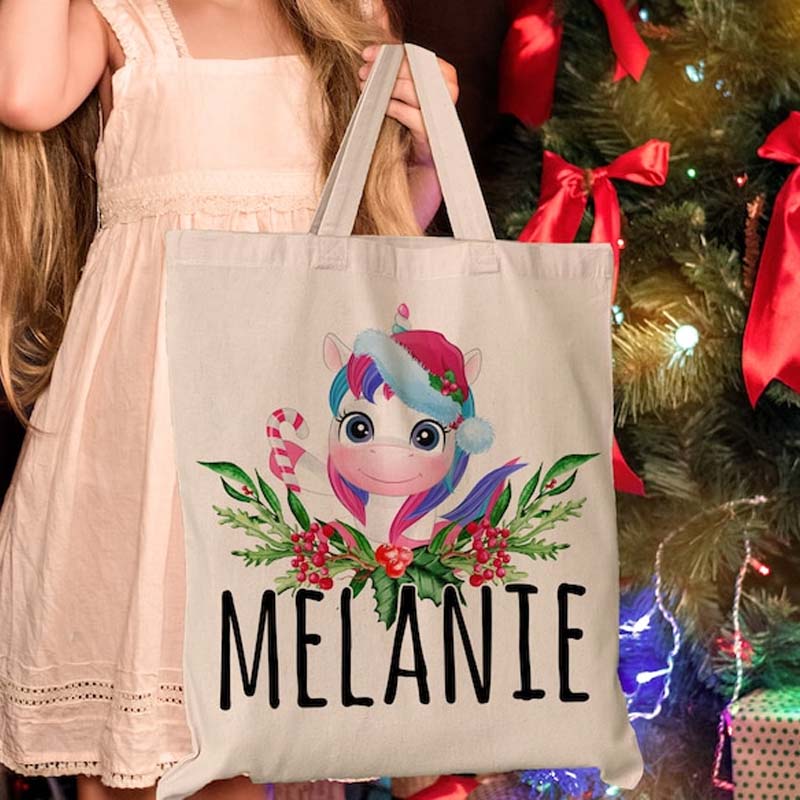 Personalized Christmas Santa Snowman Penguin Reindeer Tree Teacher Tote Bag