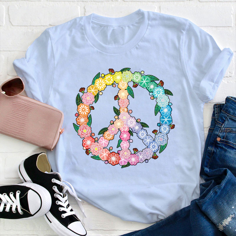 Peace Love Flower Teacher T-Shirt