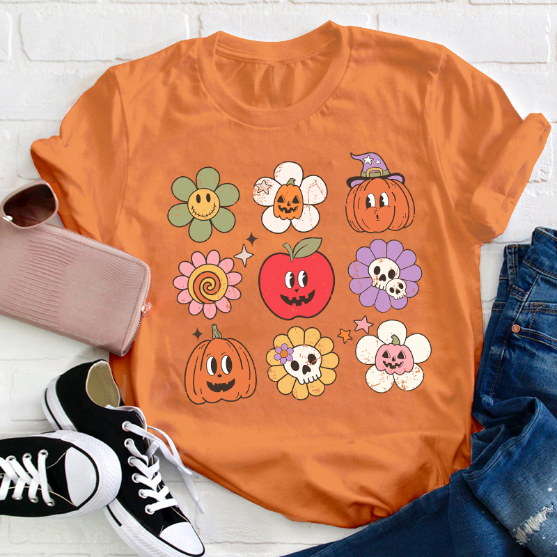 Daisy Apple Pumpkin Halloween Teacher T-Shirt