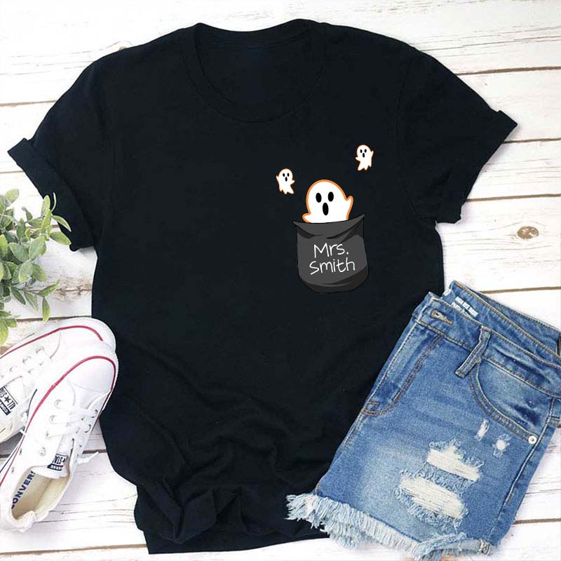 Personalized Halloween Floating Ghost Fake Pocket T-Shirt