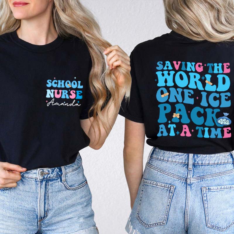 Personalized Saving The World One Ice Pack At A Time Teacher Two Sided T-Shirt